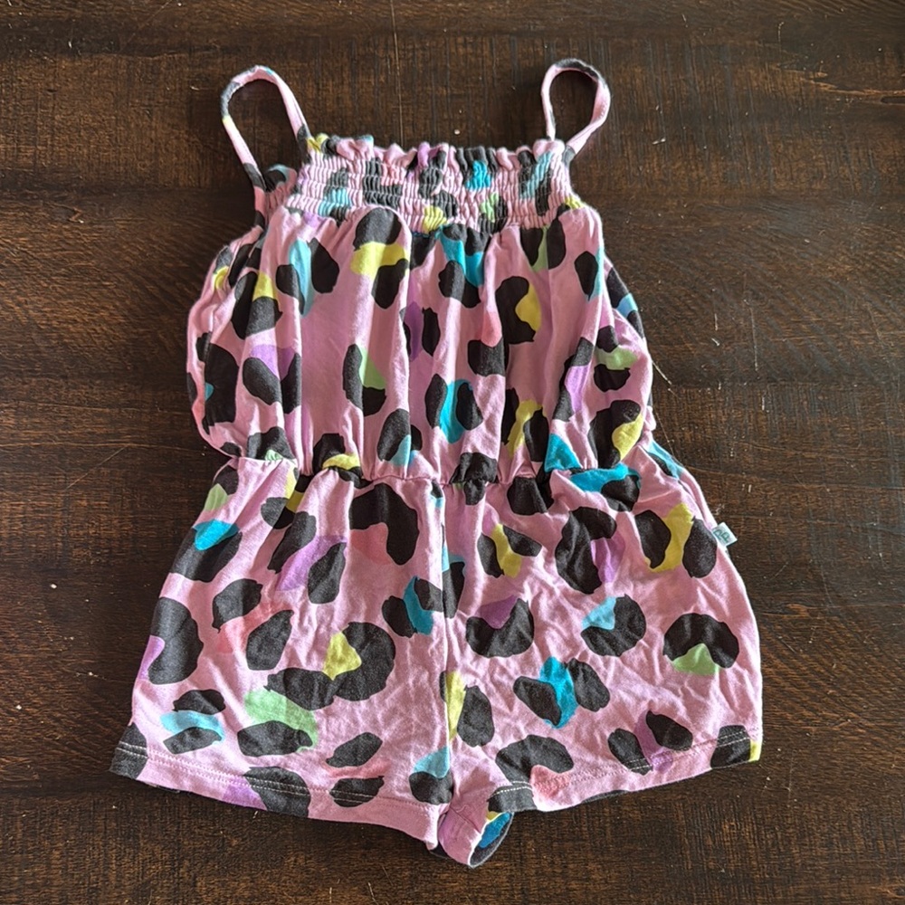 Posh Peanut Pink and Blue Jumpsuit Playful Leopard Print